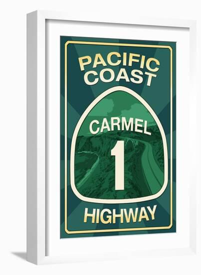 Highway 1, California - Carmel - Pacific Coast Highway Sign-Lantern Press-Framed Art Print