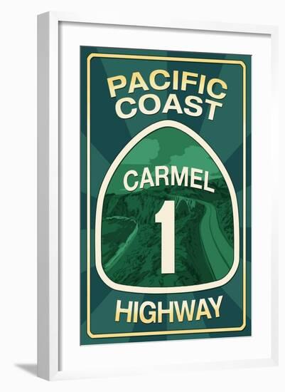 Highway 1, California - Carmel - Pacific Coast Highway Sign-Lantern Press-Framed Art Print