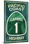 Highway 1, California - Carmel - Pacific Coast Highway Sign-Lantern Press-Mounted Art Print