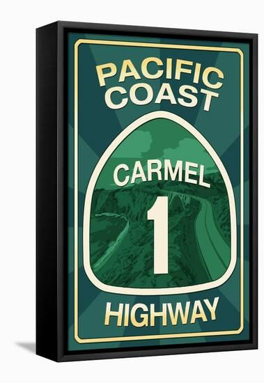 Highway 1, California - Carmel - Pacific Coast Highway Sign-Lantern Press-Framed Stretched Canvas