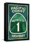 Highway 1, California - Half Moon Bay - Pacific Coast Highway Sign-Lantern Press-Framed Stretched Canvas