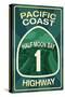 Highway 1, California - Half Moon Bay - Pacific Coast Highway Sign-Lantern Press-Stretched Canvas