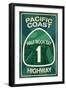 Highway 1, California - Half Moon Bay - Pacific Coast Highway Sign-Lantern Press-Framed Art Print