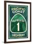 Highway 1, California - Half Moon Bay - Pacific Coast Highway Sign-Lantern Press-Framed Art Print