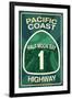 Highway 1, California - Half Moon Bay - Pacific Coast Highway Sign-Lantern Press-Framed Art Print