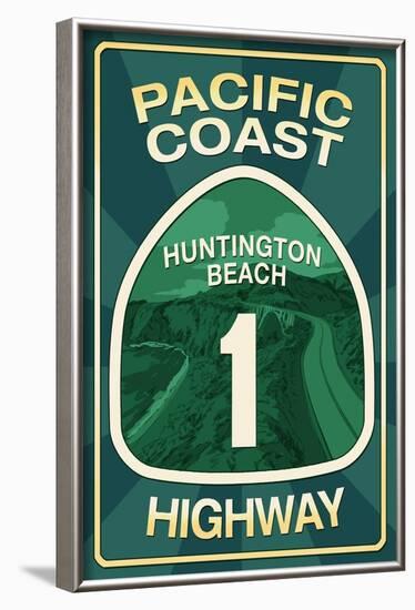 Highway 1, California - Huntington Beach - Pacific Coast Highway Sign-Lantern Press-Framed Art Print