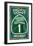 Highway 1, California - Laguna Beach - Pacific Coast Highway Sign-Lantern Press-Framed Art Print