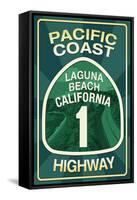 Highway 1, California - Laguna Beach - Pacific Coast Highway Sign-Lantern Press-Framed Stretched Canvas