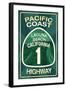 Highway 1, California - Laguna Beach - Pacific Coast Highway Sign-Lantern Press-Framed Art Print
