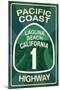 Highway 1, California - Laguna Beach - Pacific Coast Highway Sign-Lantern Press-Mounted Art Print