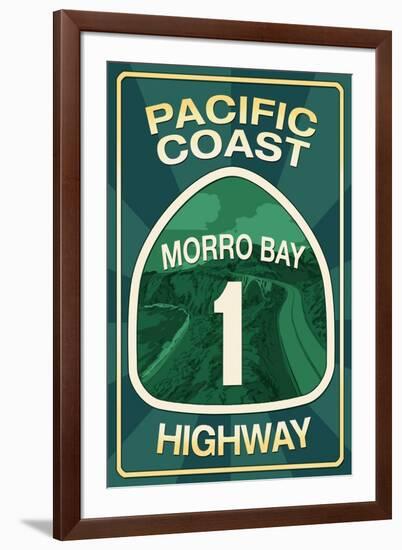 Highway 1, California - Morro Bay - Pacific Coast Highway Sign-Lantern Press-Framed Art Print