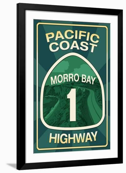 Highway 1, California - Morro Bay - Pacific Coast Highway Sign-Lantern Press-Framed Art Print