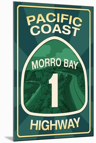 Highway 1, California - Morro Bay - Pacific Coast Highway Sign-Lantern Press-Mounted Art Print