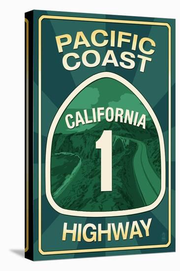 Highway 1, California - Pacific Coast Highway Sign-Lantern Press-Stretched Canvas