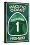 Highway 1, California - Pacific Coast Highway Sign-Lantern Press-Stretched Canvas