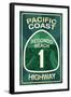 Highway 1, California - Redondo Beach - Pacific Coast Highway Sign-Lantern Press-Framed Art Print