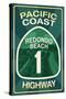 Highway 1, California - Redondo Beach - Pacific Coast Highway Sign-Lantern Press-Stretched Canvas