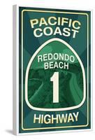 Highway 1, California - Redondo Beach - Pacific Coast Highway Sign-Lantern Press-Framed Art Print