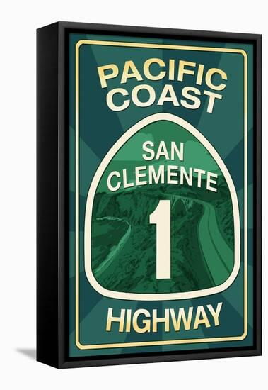 Highway 1, California - San Clemente - Pacific Coast Highway Sign-Lantern Press-Framed Stretched Canvas