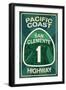 Highway 1, California - San Clemente - Pacific Coast Highway Sign-Lantern Press-Framed Art Print