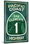 Highway 1, California - San Clemente - Pacific Coast Highway Sign-Lantern Press-Mounted Art Print