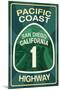 Highway 1, California - San Diego - Pacific Coast Highway Sign-Lantern Press-Mounted Art Print