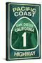 Highway 1, California - San Diego - Pacific Coast Highway Sign-Lantern Press-Stretched Canvas