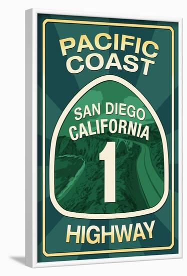 Highway 1, California - San Diego - Pacific Coast Highway Sign-Lantern Press-Framed Art Print