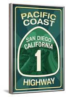 Highway 1, California - San Diego - Pacific Coast Highway Sign-Lantern Press-Framed Art Print