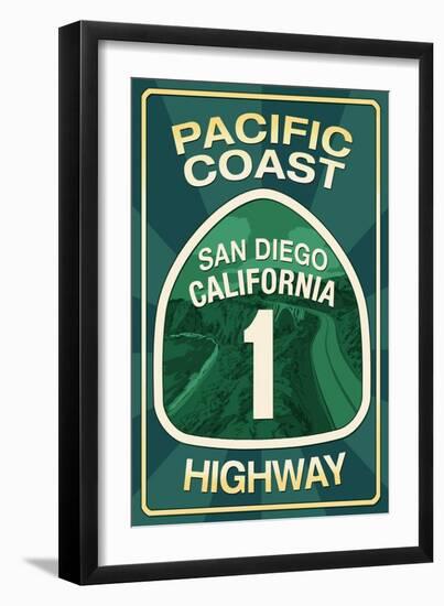 Highway 1, California - San Diego - Pacific Coast Highway Sign-Lantern Press-Framed Art Print