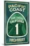 Highway 1, California - San Diego - Pacific Coast Highway Sign-Lantern Press-Mounted Art Print