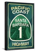 Highway 1, California - Santa Barbara - Pacific Coast Highway Sign-Lantern Press-Framed Art Print