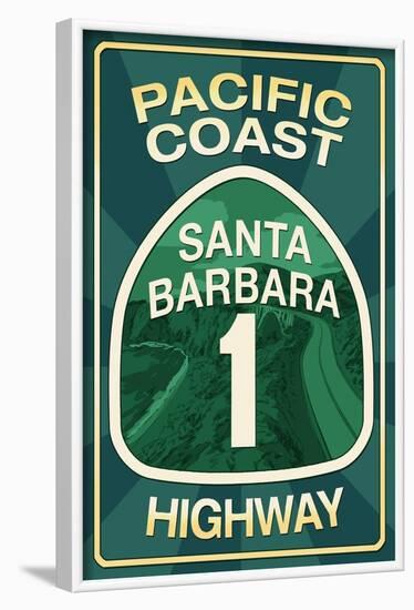 Highway 1, California - Santa Barbara - Pacific Coast Highway Sign-Lantern Press-Framed Art Print