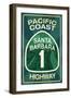 Highway 1, California - Santa Barbara - Pacific Coast Highway Sign-Lantern Press-Framed Art Print