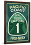 Highway 1, California - Seal Beach - Pacific Coast Highway Sign-Lantern Press-Framed Art Print