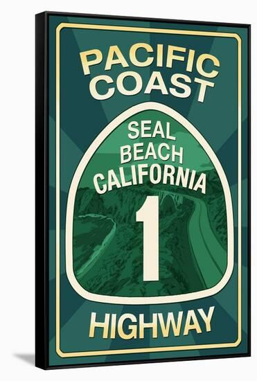 Highway 1, California - Seal Beach - Pacific Coast Highway Sign-Lantern Press-Framed Stretched Canvas