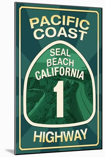 Highway 1, California - Seal Beach - Pacific Coast Highway Sign-Lantern Press-Mounted Art Print