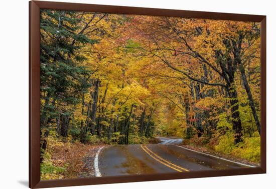 Highway 41 covered roadway in autumn near Copper Harbor in the Upper Peninsula of Michigan, USA-Chuck Haney-Framed Photographic Print