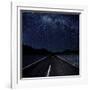 Highway And Starry Night In Desert-null-Framed Art Print