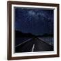 Highway And Starry Night In Desert-null-Framed Art Print