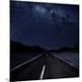 Highway And Starry Night In Desert-null-Mounted Art Print