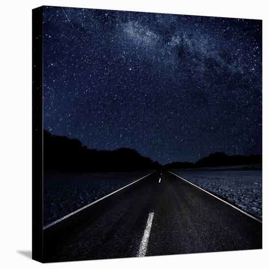 Highway And Starry Night In Desert-null-Stretched Canvas