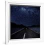 Highway And Starry Night In Desert-null-Framed Art Print