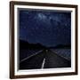 Highway And Starry Night In Desert-null-Framed Art Print