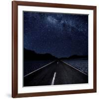 Highway And Starry Night In Desert-null-Framed Art Print