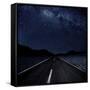 Highway And Starry Night In Desert-null-Framed Stretched Canvas