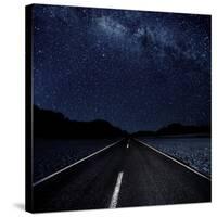 Highway And Starry Night In Desert-null-Stretched Canvas