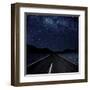 Highway And Starry Night In Desert-null-Framed Art Print