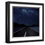 Highway And Starry Night In Desert-null-Framed Art Print