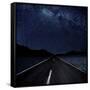 Highway And Starry Night In Desert-null-Framed Stretched Canvas